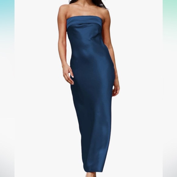Realtix satin small blue dress strapless - Picture 1 of 4